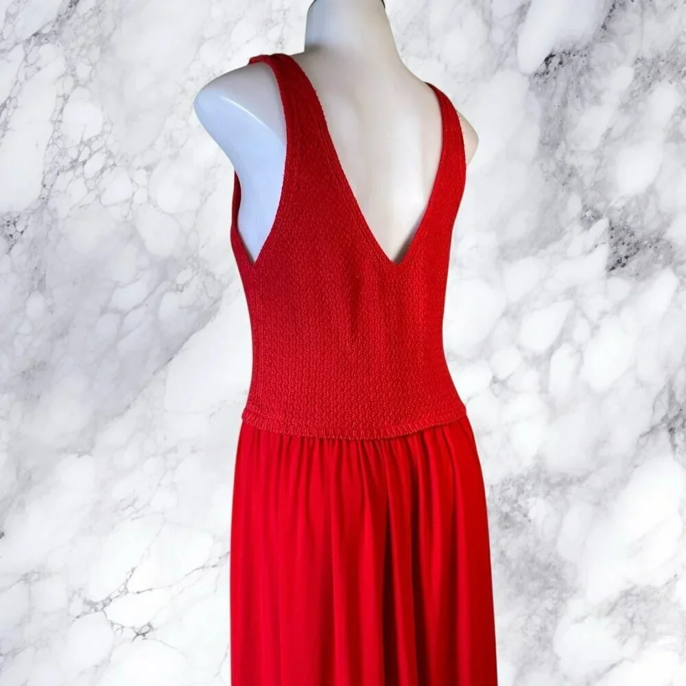 Zara Knit Bodice Midi Dress in Red